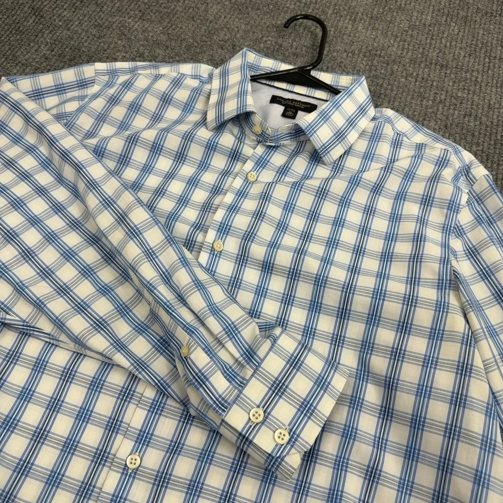 Banana Republic Button‎ Up Mens XL Blue Cotton Non-Iron Slim Fit Plaid Preppy